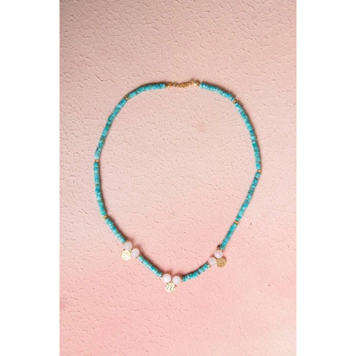 Sertifikalı Firuze(Turkuaz) , Ay Taşı Gümüş Aparatlı Doğal Taş Kolye (SK:034)