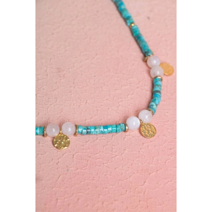 Sertifikalı Firuze(Turkuaz) , Ay Taşı Gümüş Aparatlı Doğal Taş Kolye (SK:034)