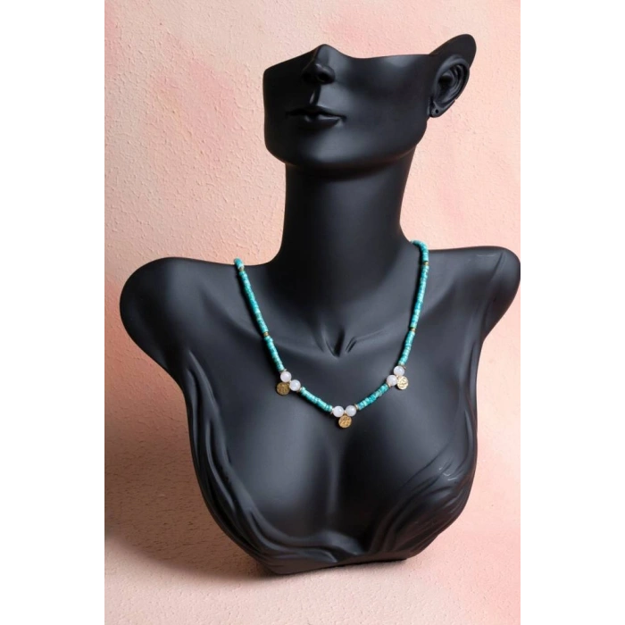 Sertifikalı Firuze(Turkuaz) , Ay Taşı Gümüş Aparatlı Doğal Taş Kolye (SK:034)