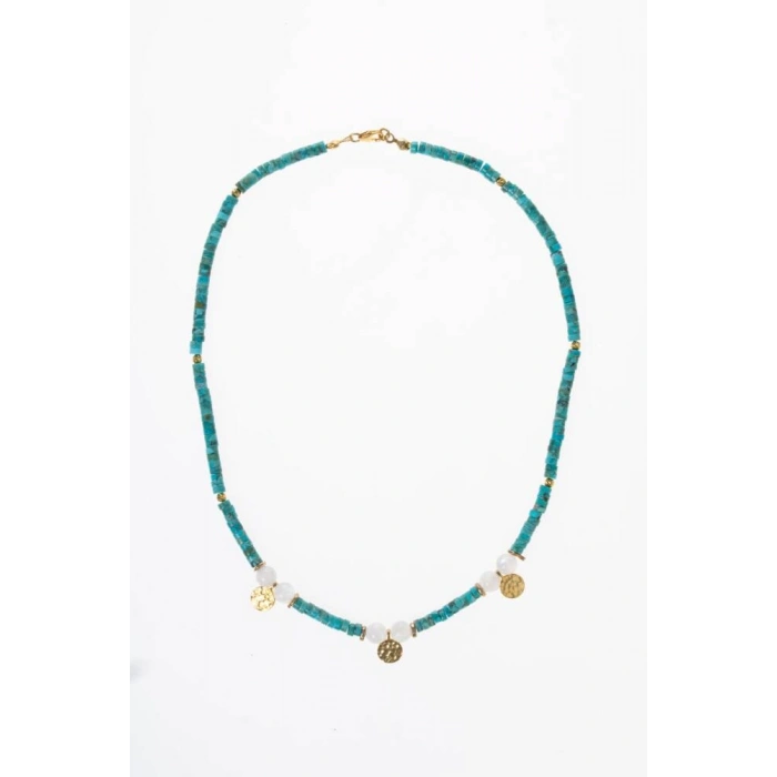 Sertifikalı Firuze(Turkuaz) , Ay Taşı Gümüş Aparatlı Doğal Taş Kolye (SK:034)