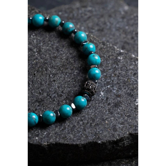 Sertifikalı Firuze (Turkuaz)Doğal Taş bileklik 6MM 037