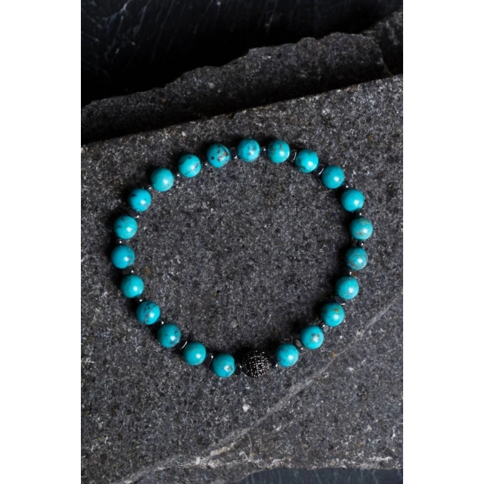 Sertifikalı Firuze (Turkuaz)Doğal Taş bileklik 6MM 037