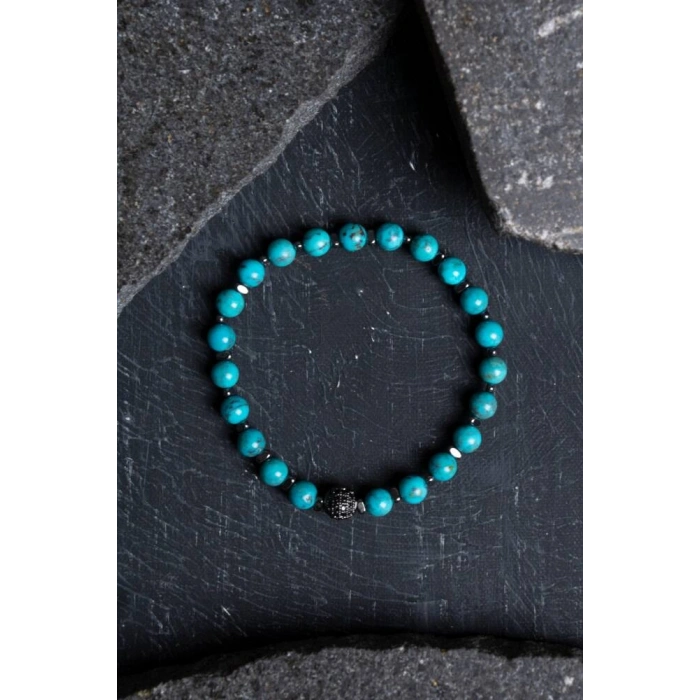 Sertifikalı Firuze (Turkuaz)Doğal Taş bileklik 6MM 037