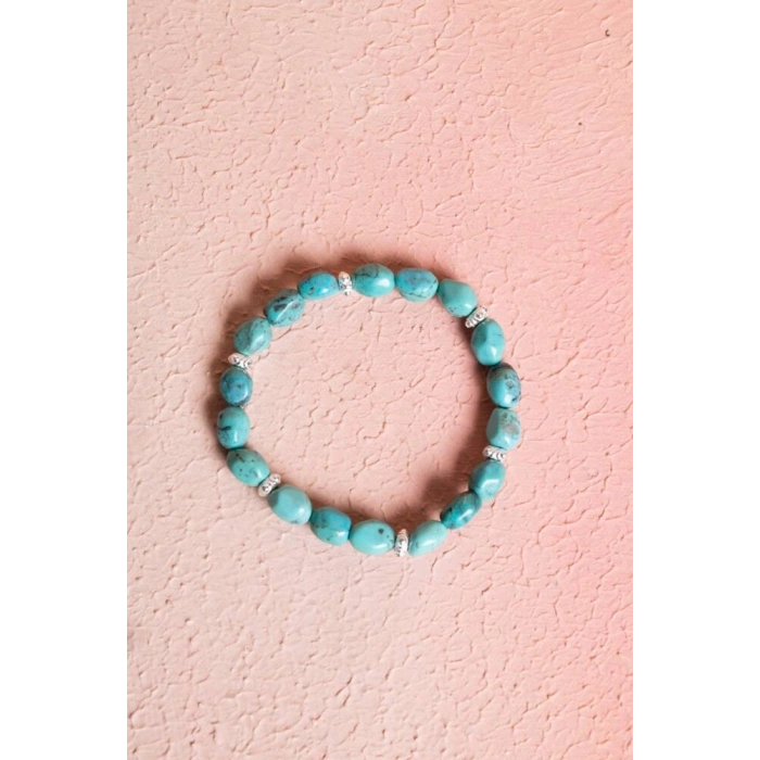 Sertifikalı Firuze(Turkuaz) Gümüş Aparatlı Doğal Taş Bileklik (SK:032)