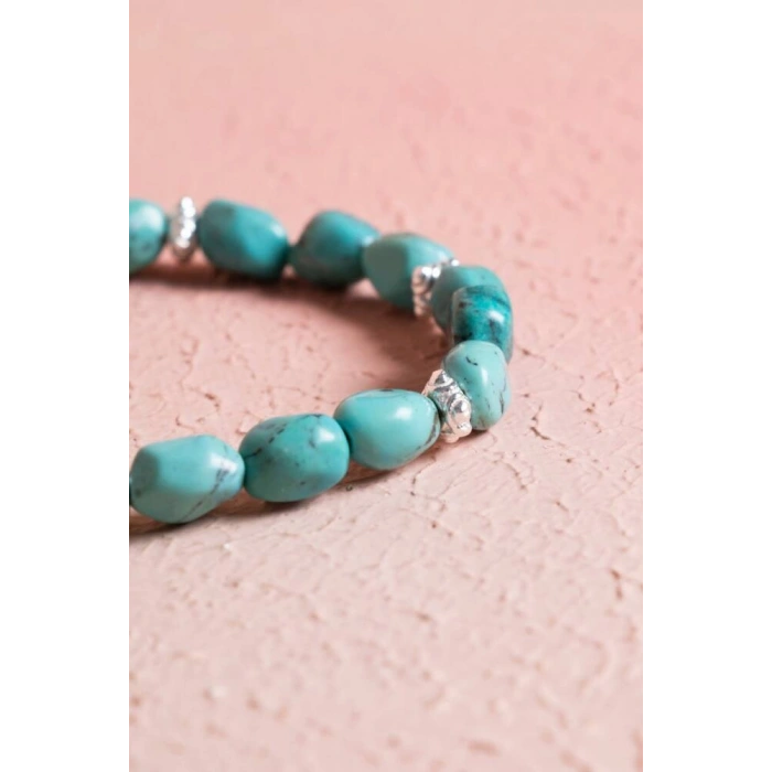 Sertifikalı Firuze(Turkuaz) Gümüş Aparatlı Doğal Taş Bileklik (SK:032)