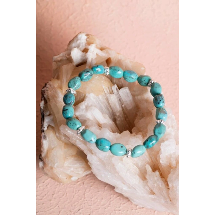 Sertifikalı Firuze(Turkuaz) Gümüş Aparatlı Doğal Taş Bileklik (SK:032)