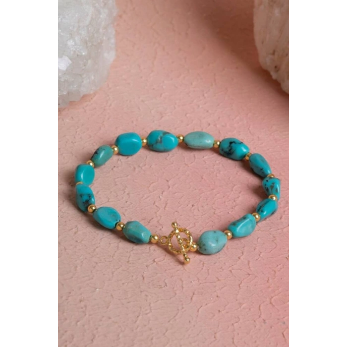 Sertifikalı Firuze (Turkuaz) Gümüş Aparatlı Doğal Taş Bileklik (SK:042)
