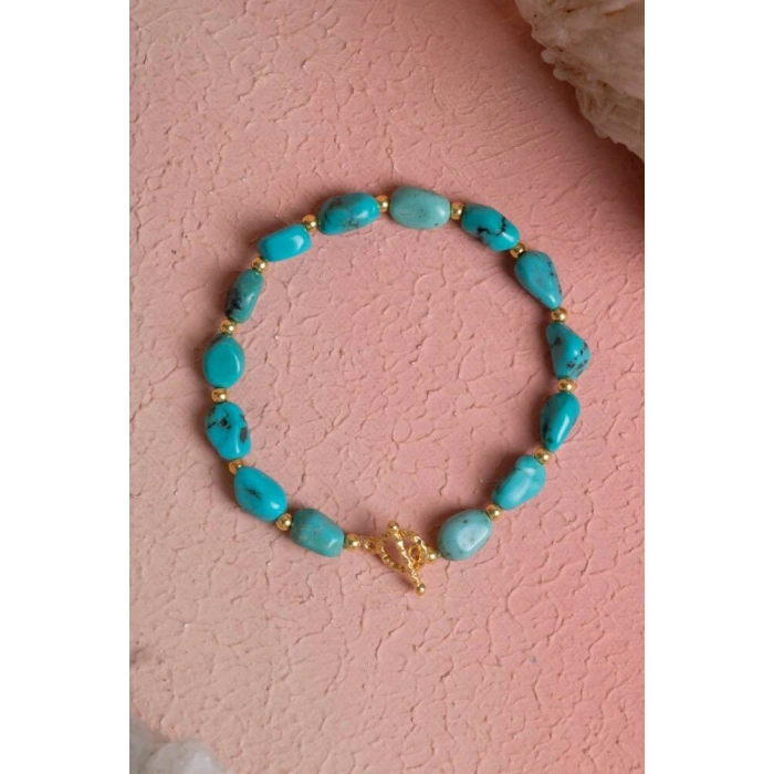 Sertifikalı Firuze (Turkuaz) Gümüş Aparatlı Doğal Taş Bileklik (SK:042)