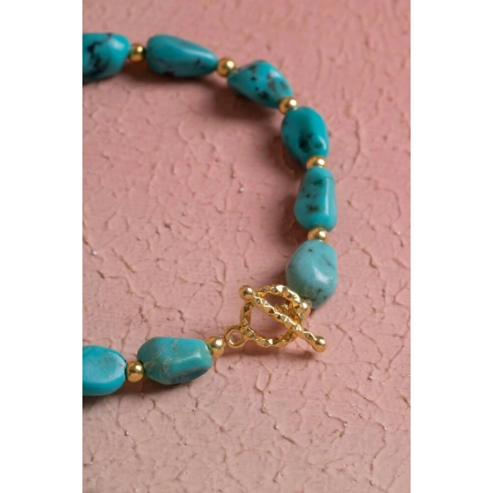 Sertifikalı Firuze (Turkuaz) Gümüş Aparatlı Doğal Taş Bileklik (SK:042)