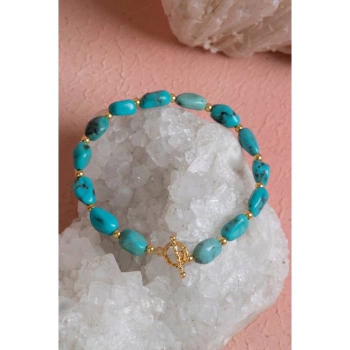 Sertifikalı Firuze (Turkuaz) Gümüş Aparatlı Doğal Taş Bileklik (SK:042)