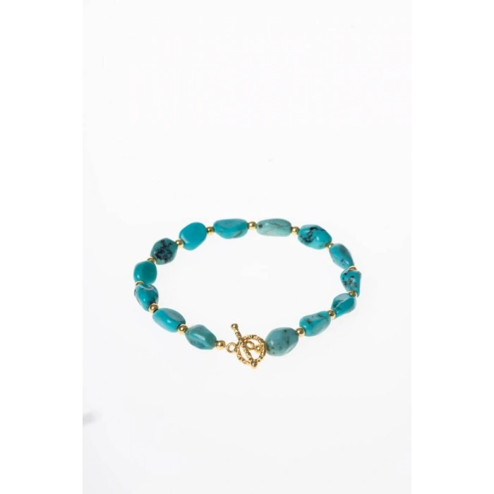 Sertifikalı Firuze (Turkuaz) Gümüş Aparatlı Doğal Taş Bileklik (SK:042)