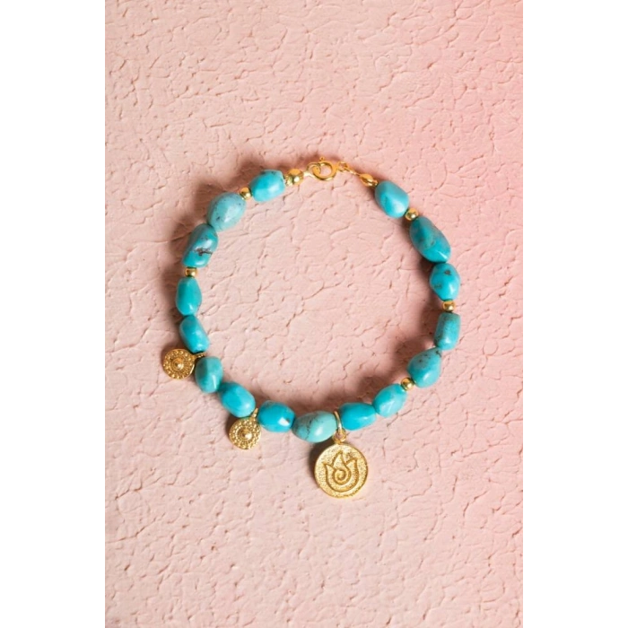 Sertifikalı Firuze(Turkuaz) Lale Gümüş Aparatlı Doğal Taş Bileklik (SK:030)