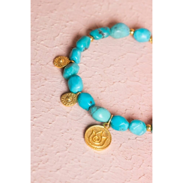 Sertifikalı Firuze(Turkuaz) Lale Gümüş Aparatlı Doğal Taş Bileklik (SK:030)