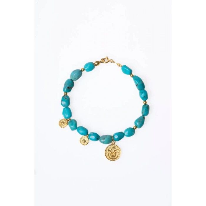 Sertifikalı Firuze(Turkuaz) Lale Gümüş Aparatlı Doğal Taş Bileklik (SK:030)