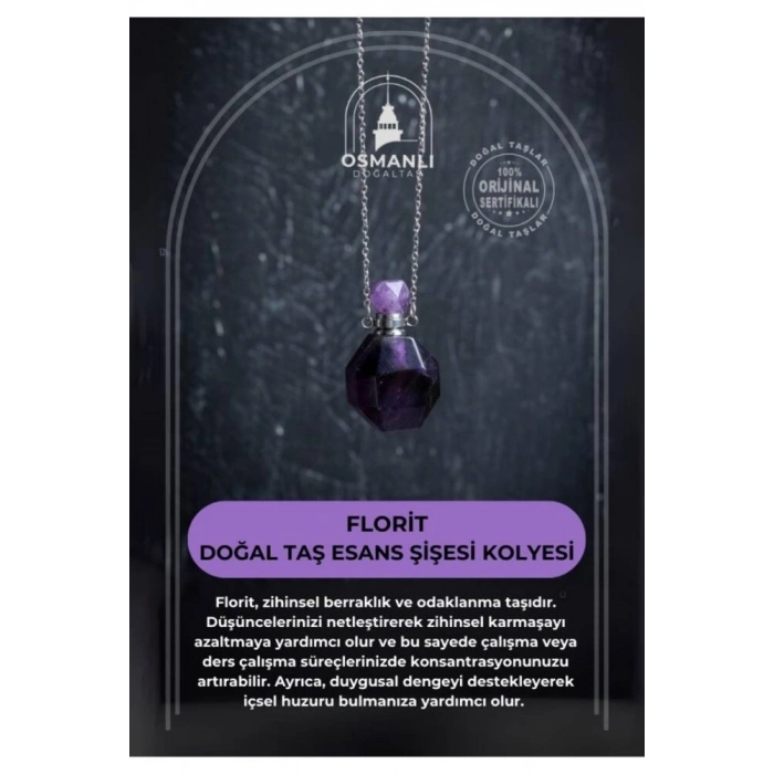 Sertifikalı Florit Doğal Taş Esans Şişesi Kolye