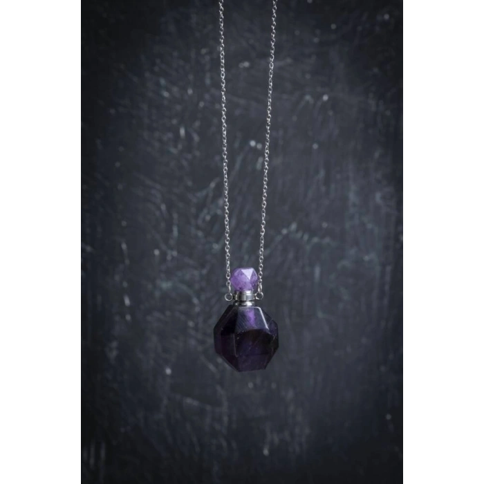 Sertifikalı Florit Doğal Taş Esans Şişesi Kolye