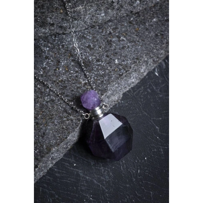 Sertifikalı Florit Doğal Taş Esans Şişesi Kolye