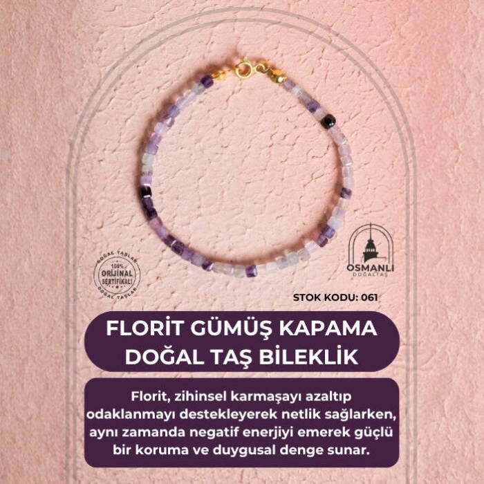 Sertifikalı Florit Gümüş Kapama Doğal Taş Bileklik (SK:061)