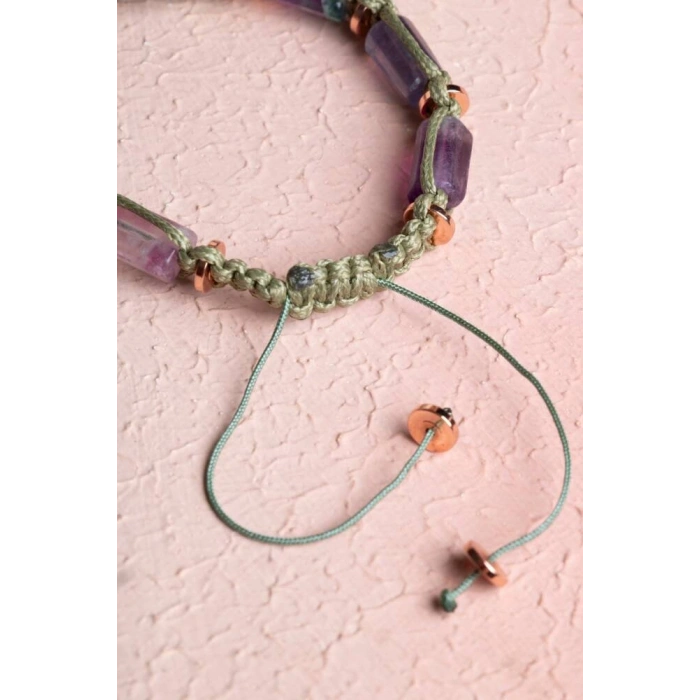 Sertifikalı Florit, Hematit Doğal Taş Makrome Bileklik