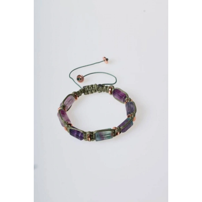 Sertifikalı Florit, Hematit Doğal Taş Makrome Bileklik