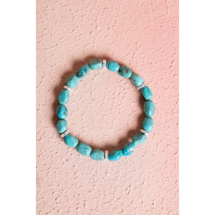 Sertifikalı Gümüş Aparatlı Fieruze(Turkuaz) Doğal Taş Bileklik (SK:029)