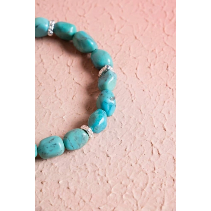 Sertifikalı Gümüş Aparatlı Fieruze(Turkuaz) Doğal Taş Bileklik (SK:029)