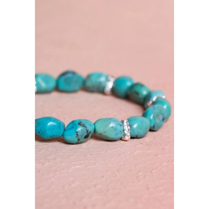 Sertifikalı Gümüş Aparatlı Fieruze(Turkuaz) Doğal Taş Bileklik (SK:029)