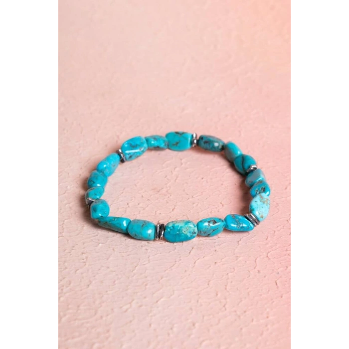 Sertifikalı Gümüş Aparatlı Firuze(Turkuaz) Doğal Taş Bileklik (SK:033)