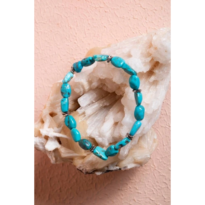 Sertifikalı Gümüş Aparatlı Firuze(Turkuaz) Doğal Taş Bileklik (SK:033)