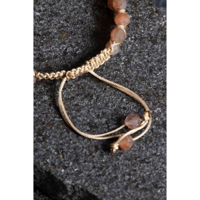 Sertifikalı Güneş Taşı Çift Sıra Doğal Taş Makrome Bileklik-6 mm (SK:205)