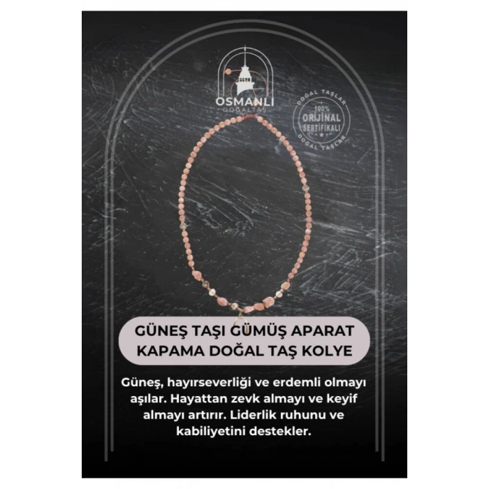 Sertifikalı Güneş Taşı Gümüş Aparat Kapama Doğal Taş Kolye
