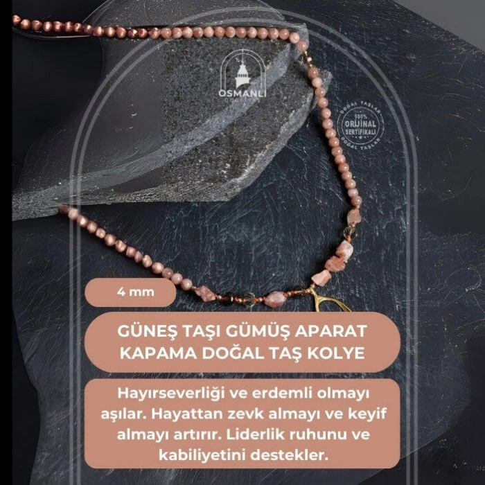 Sertifikalı Güneş Taşı Gümüş Aparat Kapama Doğal Taş Kolye