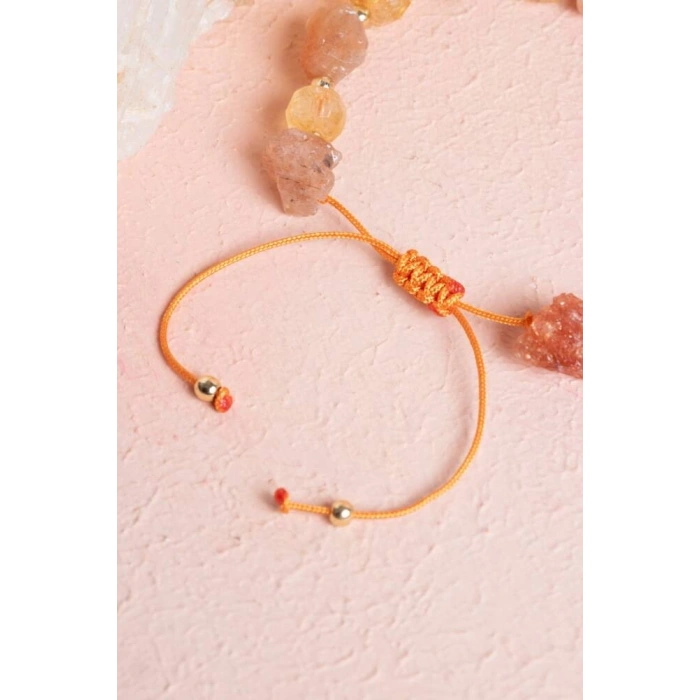 Sertifikalı Güneş Taşı, Sitrin Doğal Taş Makrome Bileklik (SK:071)