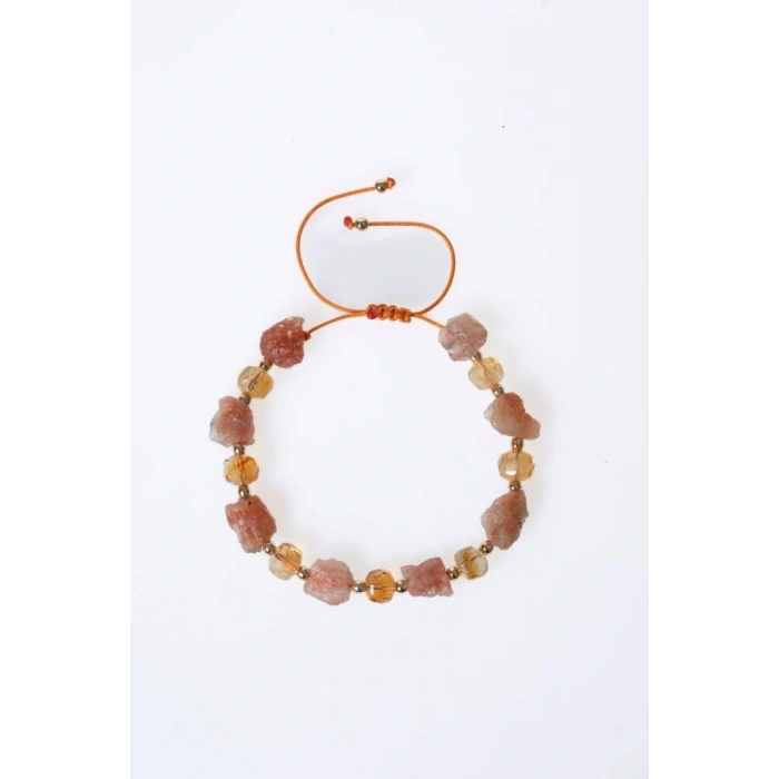 Sertifikalı Güneş Taşı, Sitrin Doğal Taş Makrome Bileklik (SK:071)