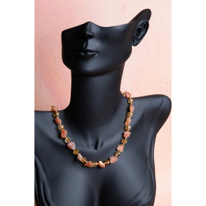 Sertifikalı Güneş Taşı, Sitrin Doğal Taş Makrome Kolye (SK:093)