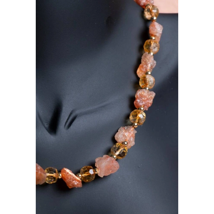 Sertifikalı Güneş Taşı, Sitrin Doğal Taş Makrome Kolye (SK:093)