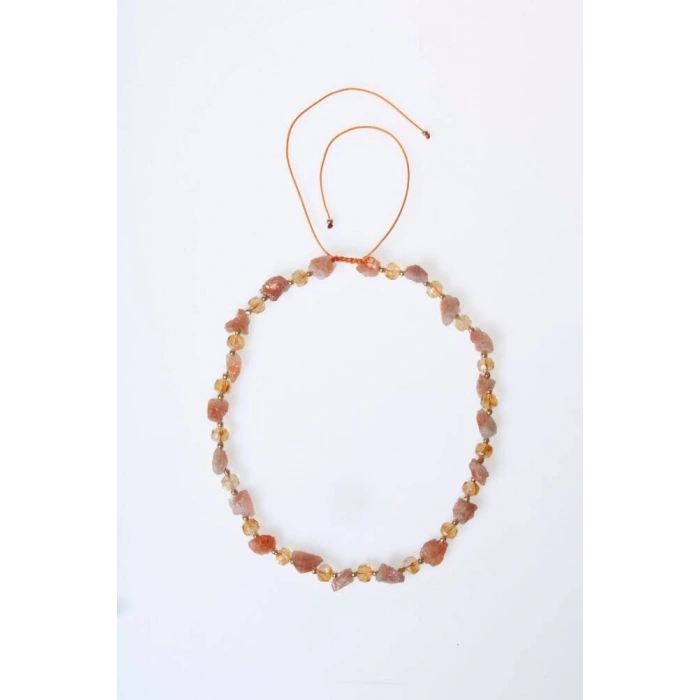 Sertifikalı Güneş Taşı, Sitrin Doğal Taş Makrome Kolye (SK:093)