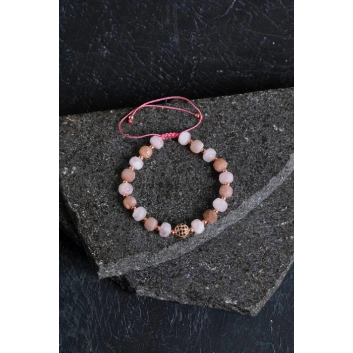 Sertifikalı Güneş Taşı ve Pembe Kuvars Bileklik