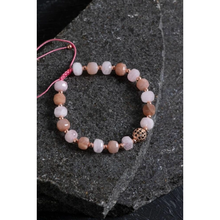 Sertifikalı Güneş Taşı ve Pembe Kuvars Bileklik