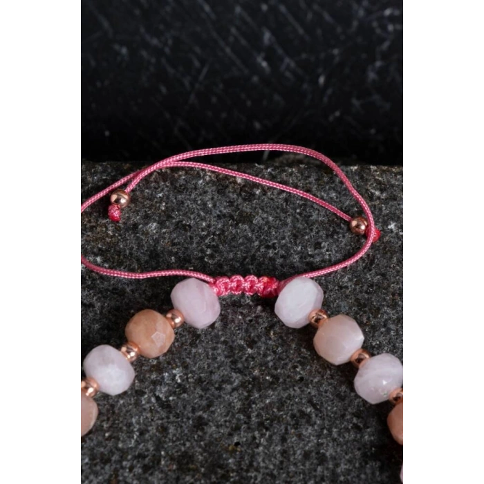 Sertifikalı Güneş Taşı ve Pembe Kuvars Bileklik