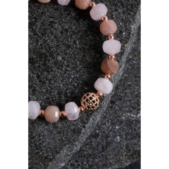 Sertifikalı Güneş Taşı ve Pembe Kuvars Bileklik