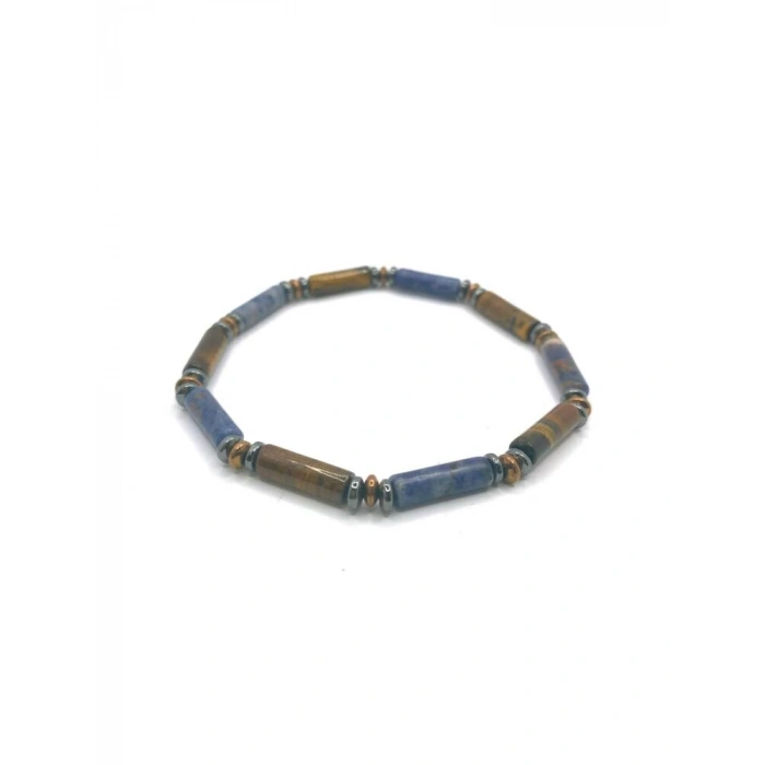 Sertifikalı Hakiki Orijinal Kaplan Gözü - Sodalit - Hematit Doğal Taş Misinalı Bileklik