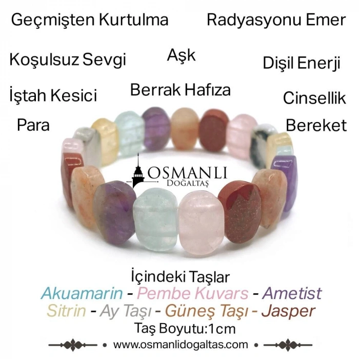 Sertifikalı Hakiki Orijinal Pembe Kuvars Ametist Sitrin Akuamarin Jasper Güneş Taşı Ay Taşı Doğal Taş Rolex Misinalı Bileklik