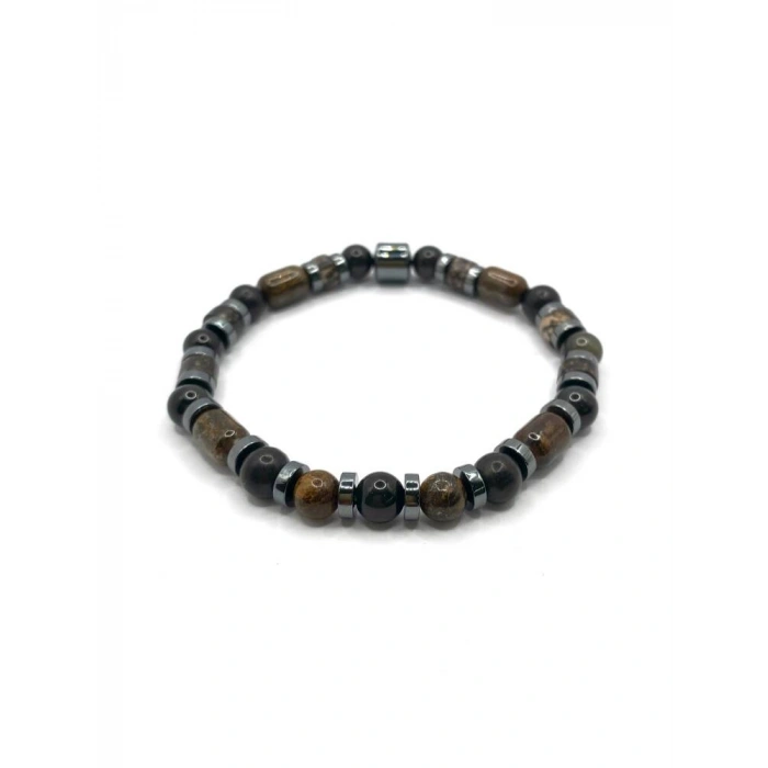 Sertifikalı Hakiki Orijinal (Şungit) Shungite - Bronzit - Obsidyen - Rodonit - Hematit 6mm Misinalı Doğal Taş Bileklik