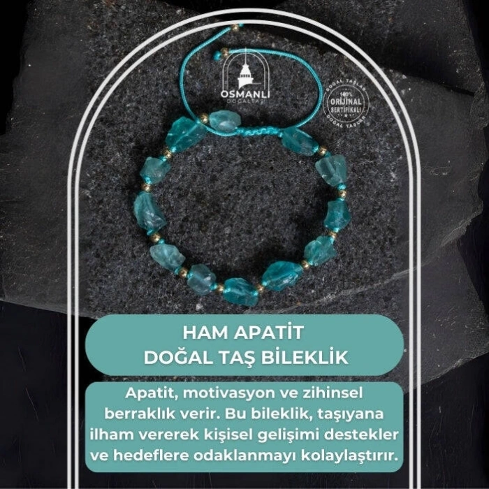 Sertifikalı Ham Apatit Doğal Taş Ayarlanabilir Bileklik