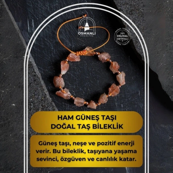 Sertifikalı Ham Güneş Taşı Ayarlanabilir Bileklik