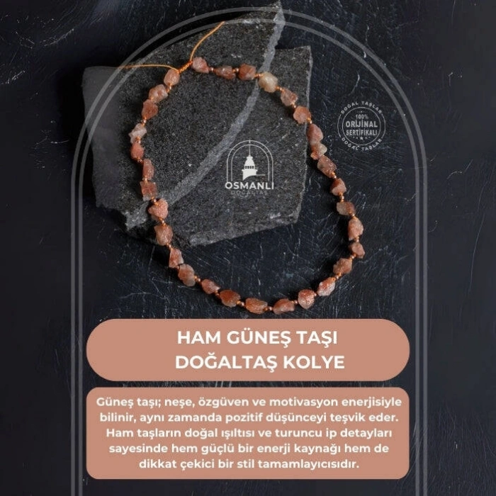 Sertifikalı Ham Güneş Taşı Doğaltaş Kolye