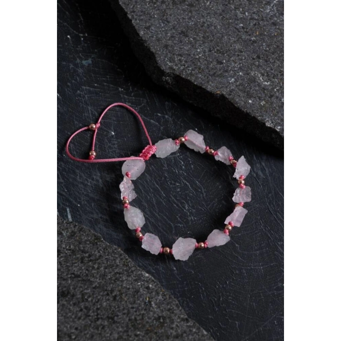Sertifikalı Ham Pembe Kuvars Doğaltaş Bileklik