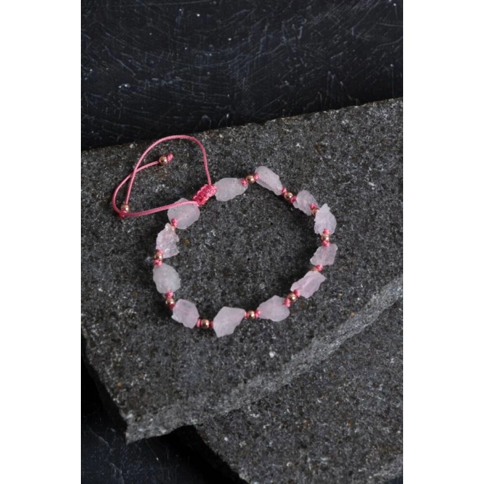 Sertifikalı Ham Pembe Kuvars Doğaltaş Bileklik