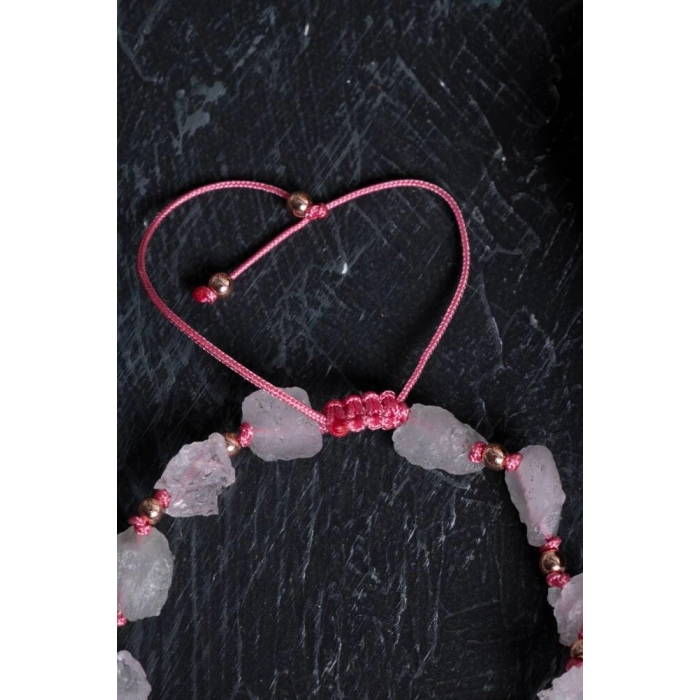 Sertifikalı Ham Pembe Kuvars Doğaltaş Bileklik